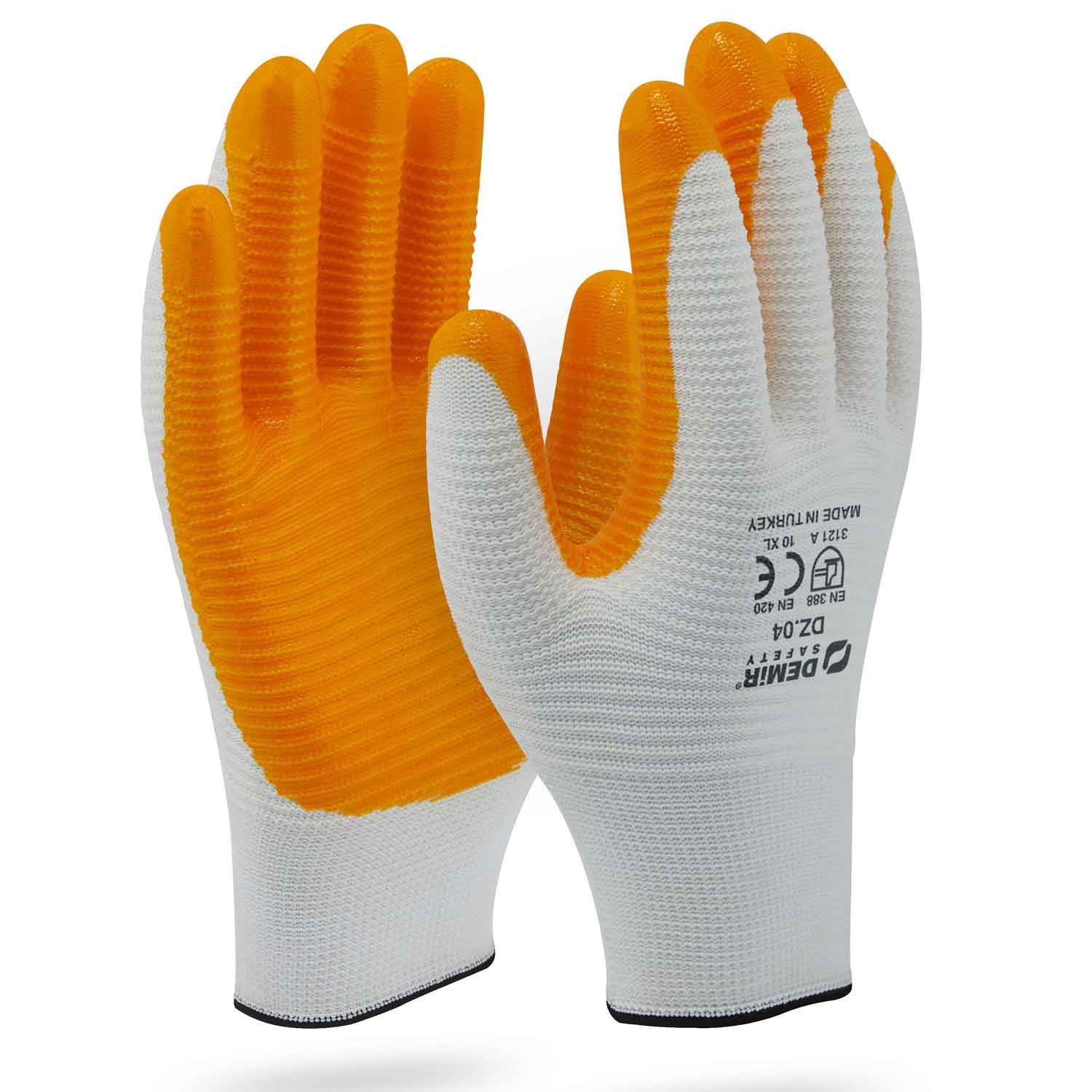 Arbeitshandschuhe Orange Weiß - Zebra-Ausführung, antirutsch und strapazierfähig 240 er Karton